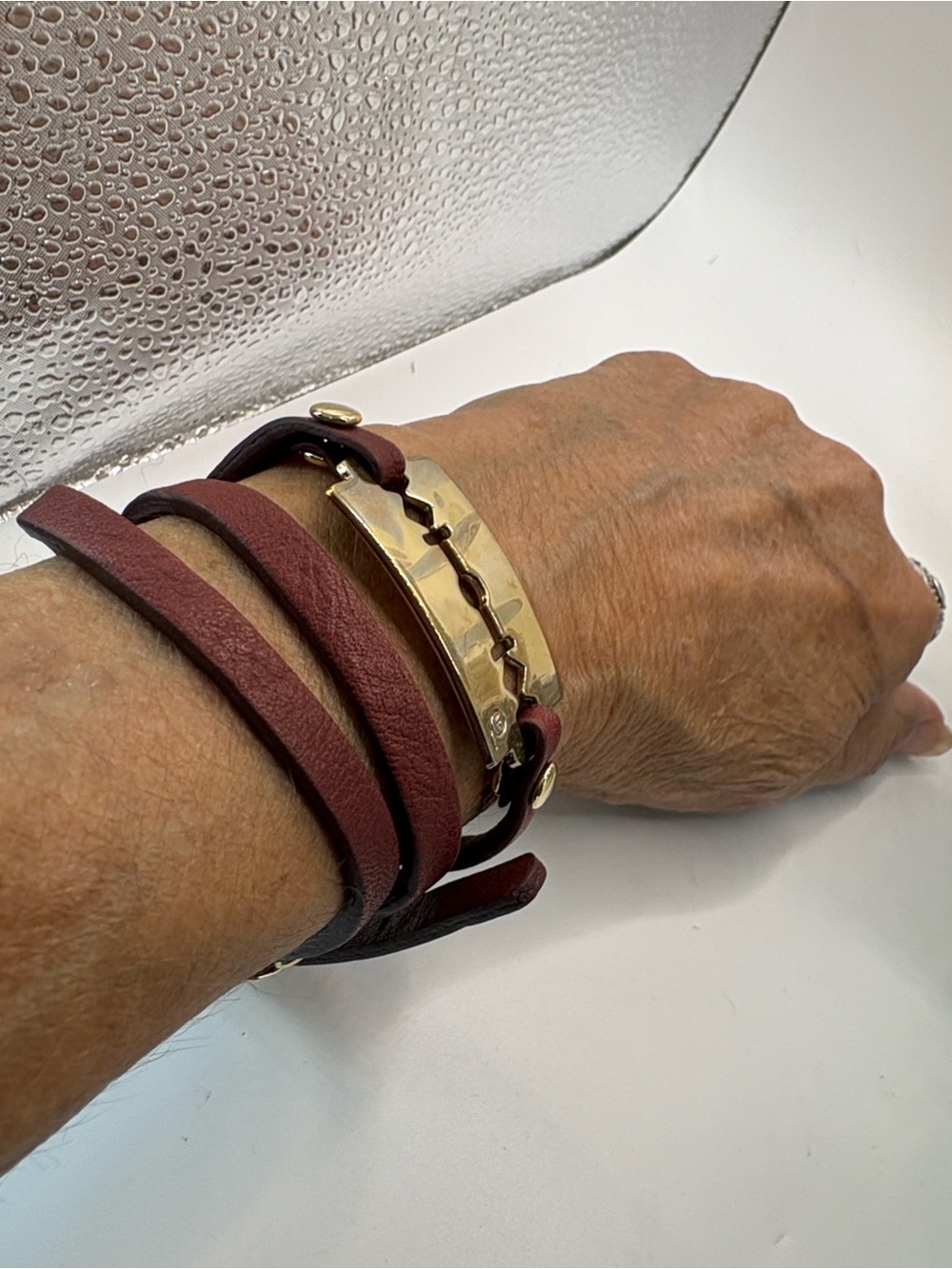 Alexander McQueen Leather Wrap Bracelet with Gold Accent Razor Blade
